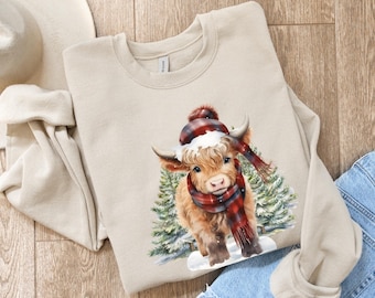 Cow Christmas Sweatshirt Highland Cow Christmas Sweatshirt, Cow gifts, Cow gift for her, Holiday Sweatshirt, Cow Christmas sweaters