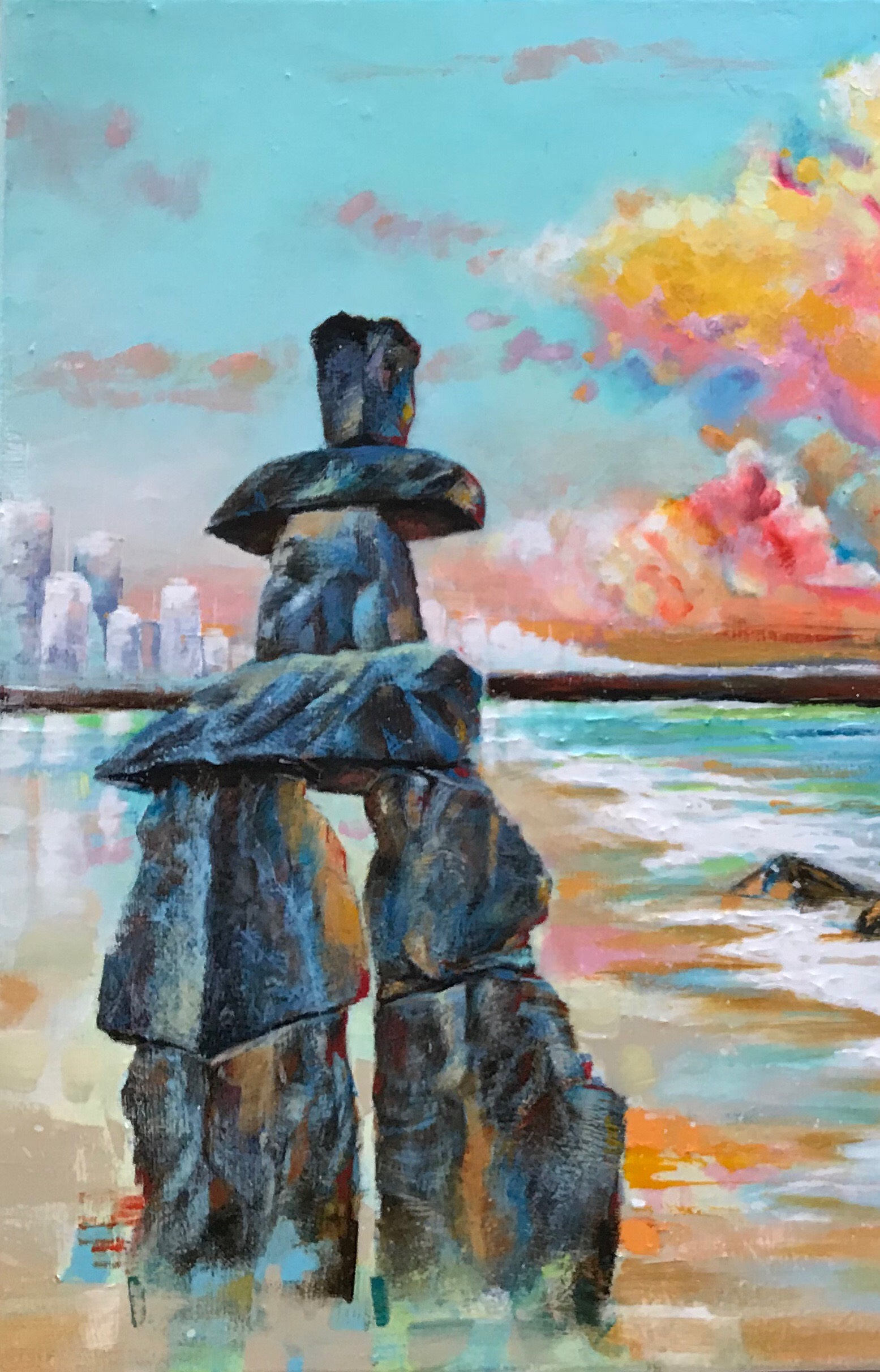 Colourful Abstract Landscape Painting of Inukshuk & English Bay Etsy Canada