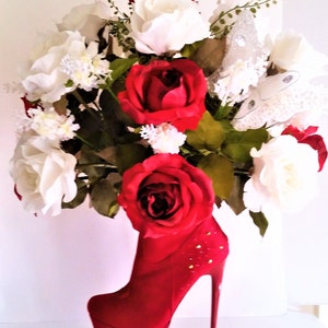 Tall Red Ankle Stiletto Boot Elegant Red Roses and White Roses - Etsy