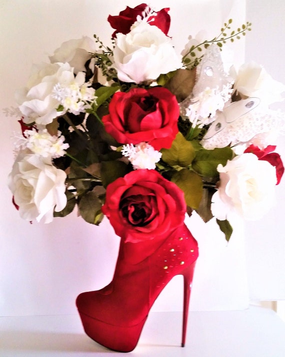 Tall Red Ankle Stiletto Boot Elegant Red Roses and White Roses - Etsy