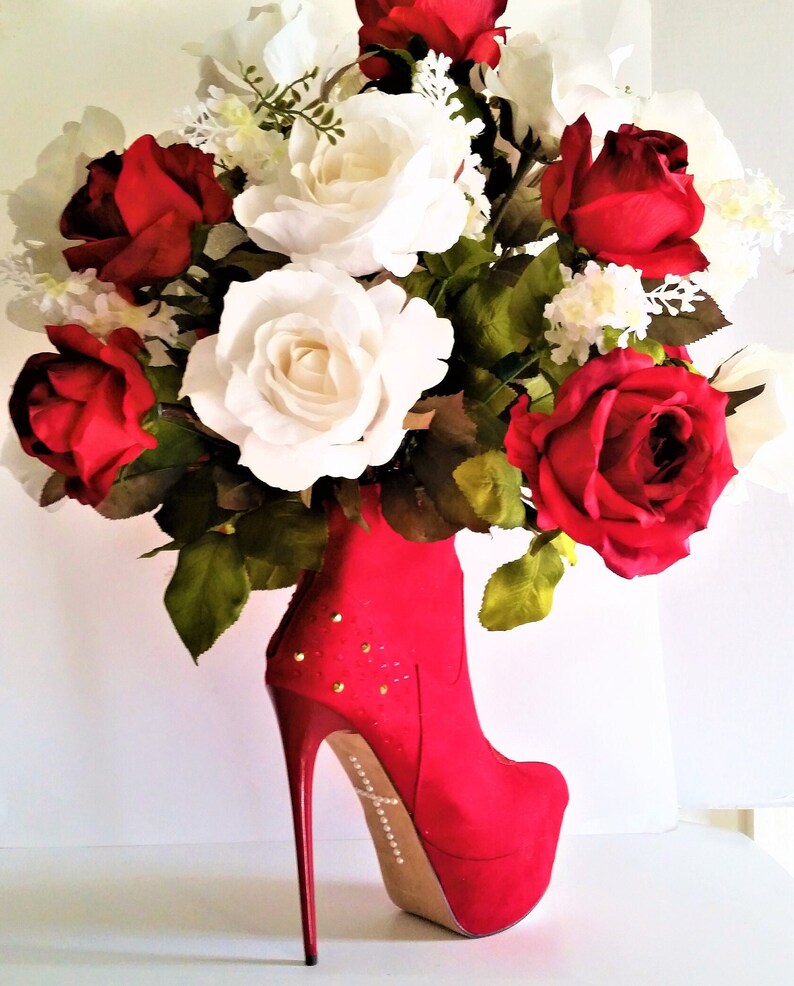 Tall Red Ankle Stiletto Boot Elegant Red Roses and White Roses - Etsy