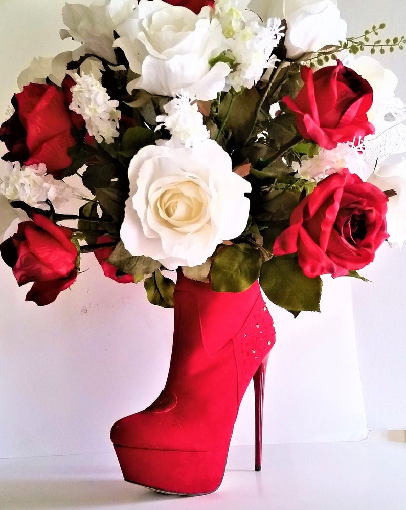 Tall Red Ankle Stiletto Boot Elegant Red Roses and White Roses - Etsy