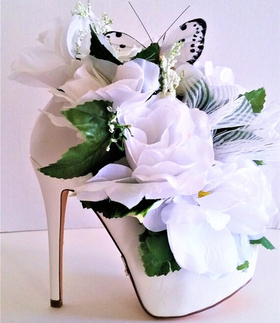 All White Stiletto With White Silk Open Roses Floral | Etsy