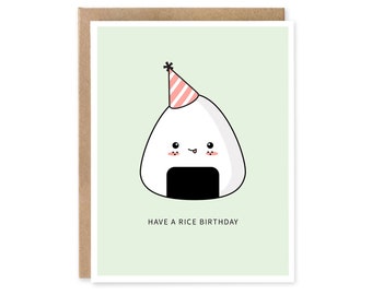 Have a Rice Birthday // birthday card - celebration card - punny greeting card - food pun - onigiri - rice - japanese cuisine