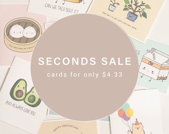 Seconds Sale // discounted greeting cards - imperfections - second chances - special offer - cute and punny - handmade cards - puns