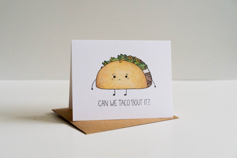 Taco 'Bout It // apology card i'm sorry card forgive me card punny greeting card food puns cute card puns taco imagem 2