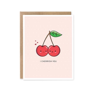 I Cherrysh You // carte d’anniversaire - carte d’amour mignonne - carte de mariage - carte d’appréciation - carte de Saint-Valentin - jeu de mots alimentaire - cerises