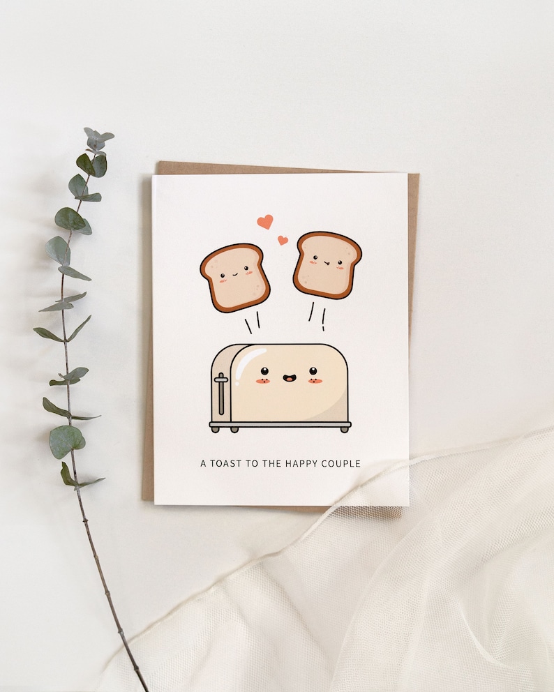 A Toast to the Happy Couple // wedding card engagement card congratulations newlyweds anniversary punny greeting card afbeelding 3