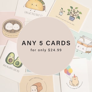Pick 5 pour 24.99 (CAD) // assortiment de cartes de vœux - pack de variétés - cartes de vœux punny - cartes pour lui - cartes pour elle - jeux de mots