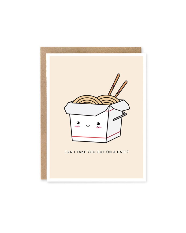 Can I Take You Out on a Date // cute love card anniversary valentines day card take out box food pun send noods asian food pun image 1