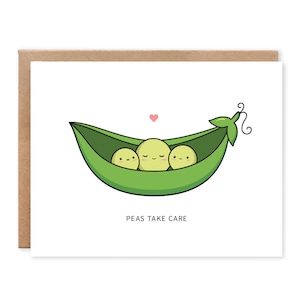 Pois Prenez soin // carte penser à vous - carte d’encouragement - carte se sentir mieux - bons vœux - juste parce que - carte de vœux piquante - jeu de mots alimentaire