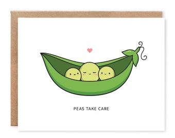 Peas Take Care // pensando en tu tarjeta - tarjeta de aliento - tarjeta de sentirse mejor - buenos deseos - solo porque - tarjeta de felicitación insignificante - juego de palabras de comida