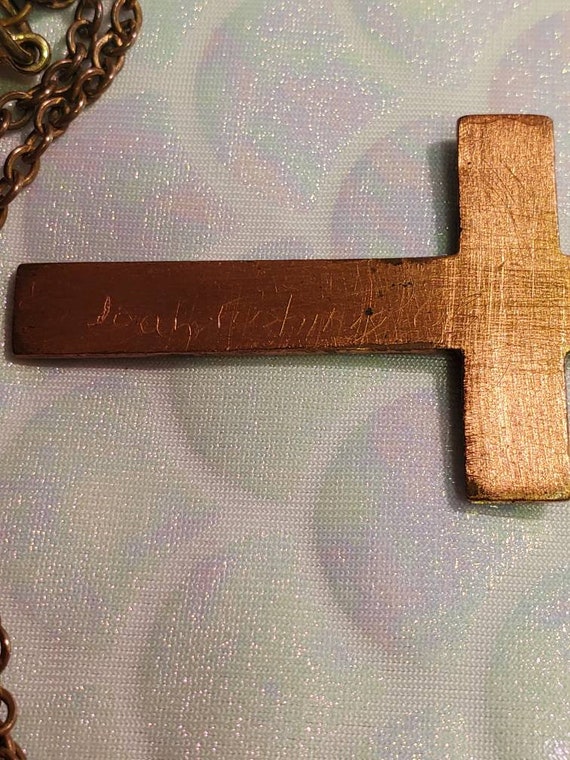 Vintage Copper and Green and White Enamel Cross o… - image 8