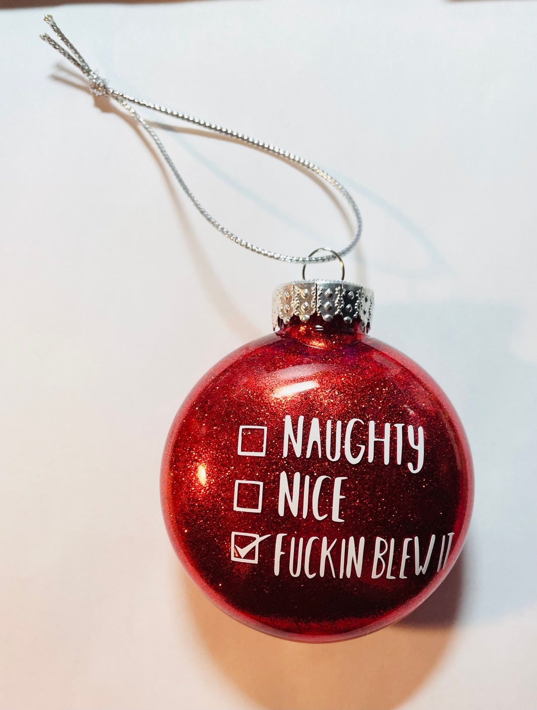 Vulgar Ornament, Funny Christmas Ornament, Adult Humor Ornament, Glitter Ornament, Handmade
