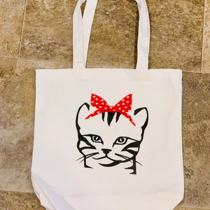 Cat tote bag, tote bag, cat canvas tote, canvas tote bag, handmade cat tote bag,