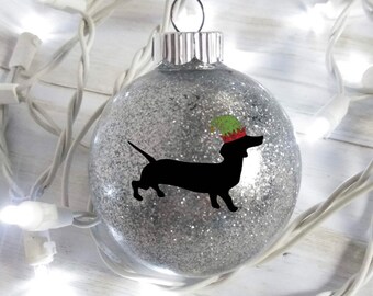 Dachshund ornament, Doxie ornament, dachshund Christmas ornament, glitter dachshund ornament, Glitter ornament, dog ornament.