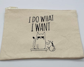 cat cosmetic case, cat makeup case, cat travel bag, cat accessories. cat gift. Zipper case, cat pencil case