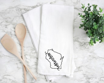 Toalla de cocina de Wisconsin, toalla de saco de harina de Wisconsin, regalo de Wisconsin, regalo para el hogar de Wisconsin, decoración para el hogar de Wisconsin