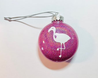 Flamingo ornament, flamingo ornament, flamingo Christmas ornament, glitter flamingo ornament, Glitter ornament, flamingo ornament.