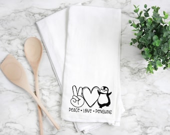 Penguin kitchen towel, penguin handmade towel,  Penguin towel, penguin home gift, Penguin kitchen towel. Penguin gift handmade,