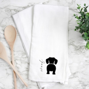 Dachshund kitchen towel, dachshund silhouette towel, dachshund handmade, dachshund home decor, flour sack kitchen towel. Dachshund towel.