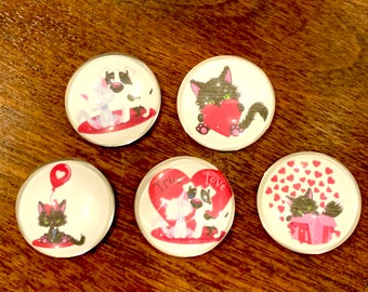 Cat magnets, Valentine cat magnets, cat gift, cat decor, Cat magnet, cat magnets, set of cat magnets, cat Valentine gift,