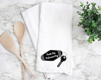 Fuck the patriarchy kitchen towel, fuck the patriarchy flour sack towel, feminist home gift.  Fuck the patriarchy gift