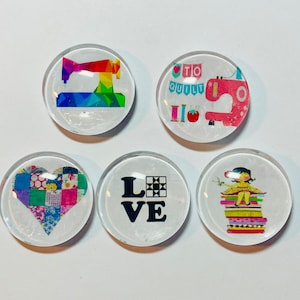 Glass magnet set, quilting magnets, sewing magnets, quilter gift, sewing themed gift, crafter gift, quilting magnets