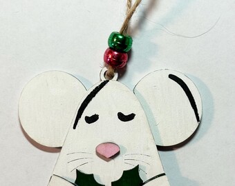 mouse handmade ornament, mouse Christmas ornament, mouse ornament, mouse christmas gift, cute mouse Christmas gift, wooden mouse ornament