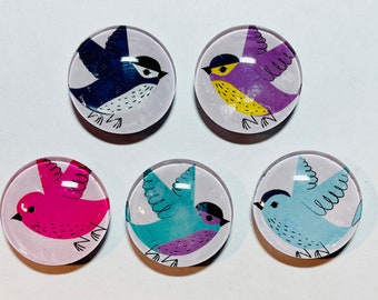 bird magnet set, bird magnet, handmade bird magnet set of 5, bird gift, set of five magnets.