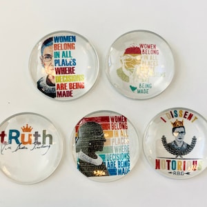Glass magnet set, RBG magnet set, Ruth Bader Ginsberg magnets, handmade RBG magnet set of 5, RBG gift, Ruth Bader Ginsberg gift