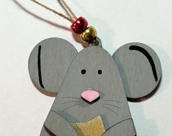 mouse handmade ornament, mouse Christmas ornament, mouse ornament, mouse christmas gift, cute mouse Christmas gift, wooden mouse ornament