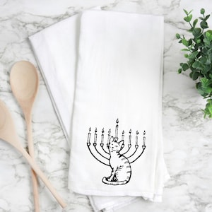 Hanukkah cat towel, Cat kitchen towel, Hanukkah cat, Hanukkah home decor, Hanukkah kitchen towel. Cat Gift, cat towel image 1