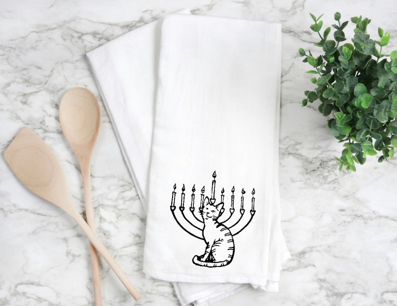 Hanukkah cat towel, Cat kitchen towel, Hanukkah cat, Hanukkah home decor, Hanukkah kitchen towel. Cat Gift, cat towel image 1