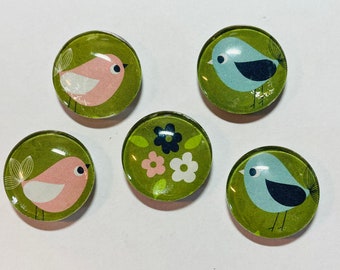 bird magnet set, bird magnet, handmade bird magnet set of 5, bird gift, set of five magnets.