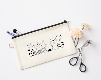 cat cosmetic case, cat makeup case, cat travel bag, cat accessories. cat gift. Zipper case, cat pencil case