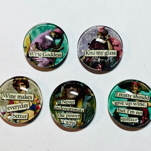 Wine magnets, retro wine magnets, wine gift, wine themed gift, wine handmade gift, set of five magnets, wine gift for friends