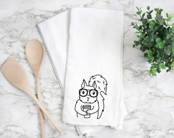 Squirrel kitchen towel, Home Squirrel gift, Squirrel kitchen towel, Squirrel home decor, flour sack kitchen towel. Squirrel towel,