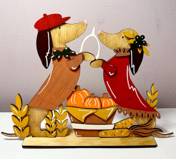 Thanksgiving dachshund decor, gift for dachshund lover, dachshund shelf sitter, gift lover of dachshunds, dachshund Thanksgiving decoration