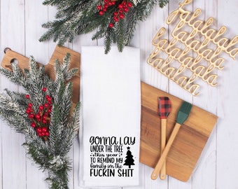 Christmas kitchen towel, funny holiday flour sack towel, Christmas home decor, flour sack kitchen towel. Funny Christmas flour sack towel.