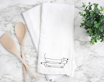 Dachshund kitchen towel, dachshund silhouette towel, dachshund handmade, dachshund home decor, flour sack kitchen towel. Dachshund towel.