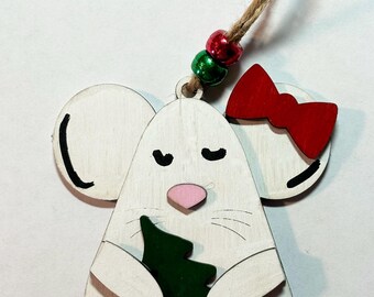 mouse handmade ornament, mouse Christmas ornament, mouse ornament, mouse christmas gift, cute mouse Christmas gift, wooden mouse ornament