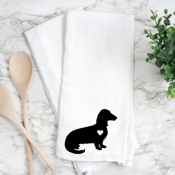 Dachshund kitchen towel, long haired dachshund, dachshund home decor, flour sack kitchen towel. Dachshund towel. Dachshund gift. Dachshund