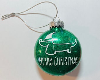 Dachshund ornament, Doxie ornament, dachshund Christmas ornament, glitter dachshund ornament, Glitter ornament, dog ornament.