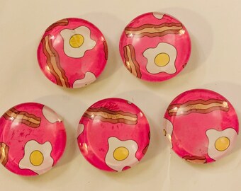 Bacon and eggs magnets, glass magnet sets, Breakfast magnets, Food magnet set, glass Bacon and egg magnets, Breakfast magnet set,