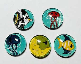 Fish magnet set, ocean magnet set, ocean animal magnet, handmade ocean fish magnet set of 5, ocean animal gifts, set of five magnets.