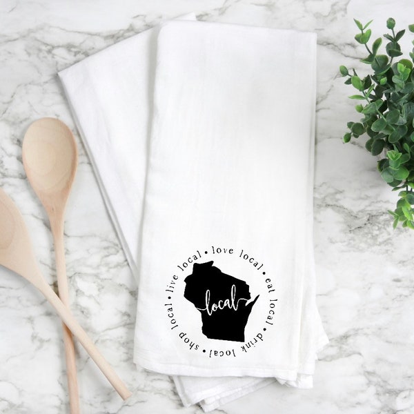 Wisconsin Kitchen towel, Wisconsin flour sack towel, Wisconsin gift, Wisconsin home gift, Wisconsin home decor