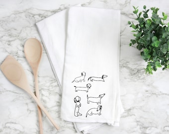 Dachshund kitchen towel, dachshund silhouette towel, dachshund handmade, dachshund home decor, flour sack kitchen towel. Dachshund towel.