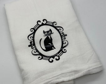 Cat kitchen towel, halloween cat towel, black cat decor,  Cat towel, cat home gift, Cat kitchen towel. Cat gift handmade, cat halloween
