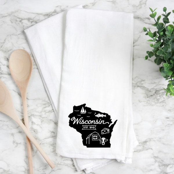 Wisconsin Kitchen towel, Wisconsin flour sack towel, Wisconsin gift, Wisconsin home gift, Wisconsin home decor